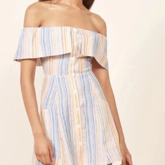 Reformation Dresses & Skirts - Reformation Strapless Pastel Striped Dress Landy Size 2